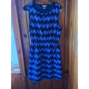 Miss Pinky Womens Blue Chevron Zig Zag Sleeveless Elastic Waist Zip Pocket Dress